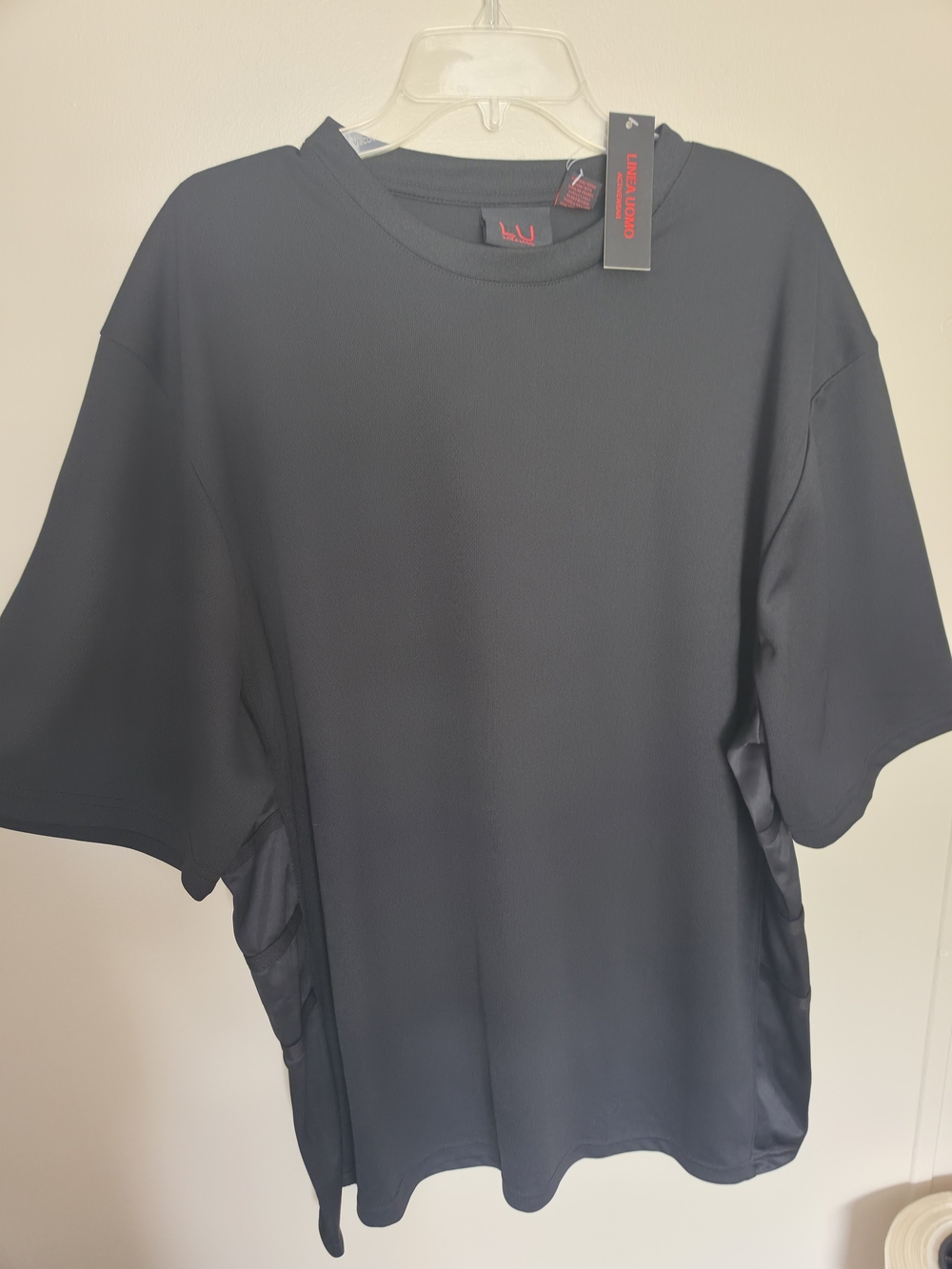 Linea Uomo Men's Activewear Breathable Polyester T-Shirt Black Crew Neck 4XL